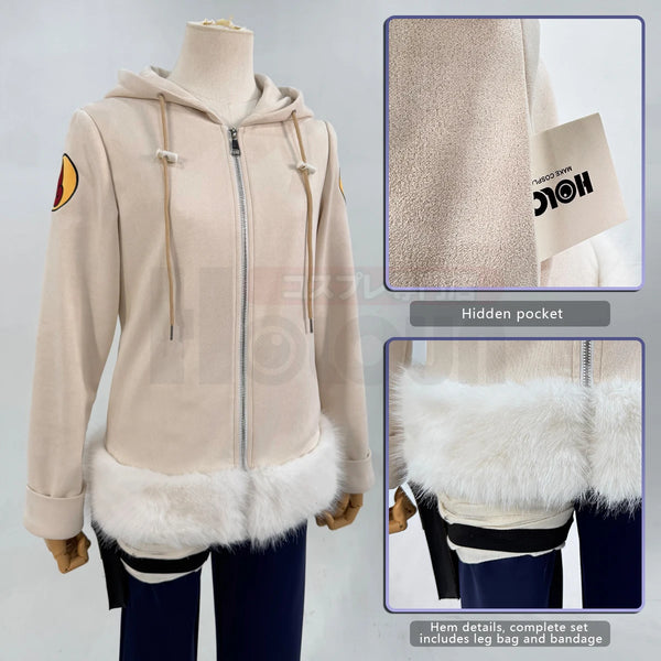 Anime Hinata Hyuga Cosplay Costume – Young Version Coat, Pants & Leg Bag Set