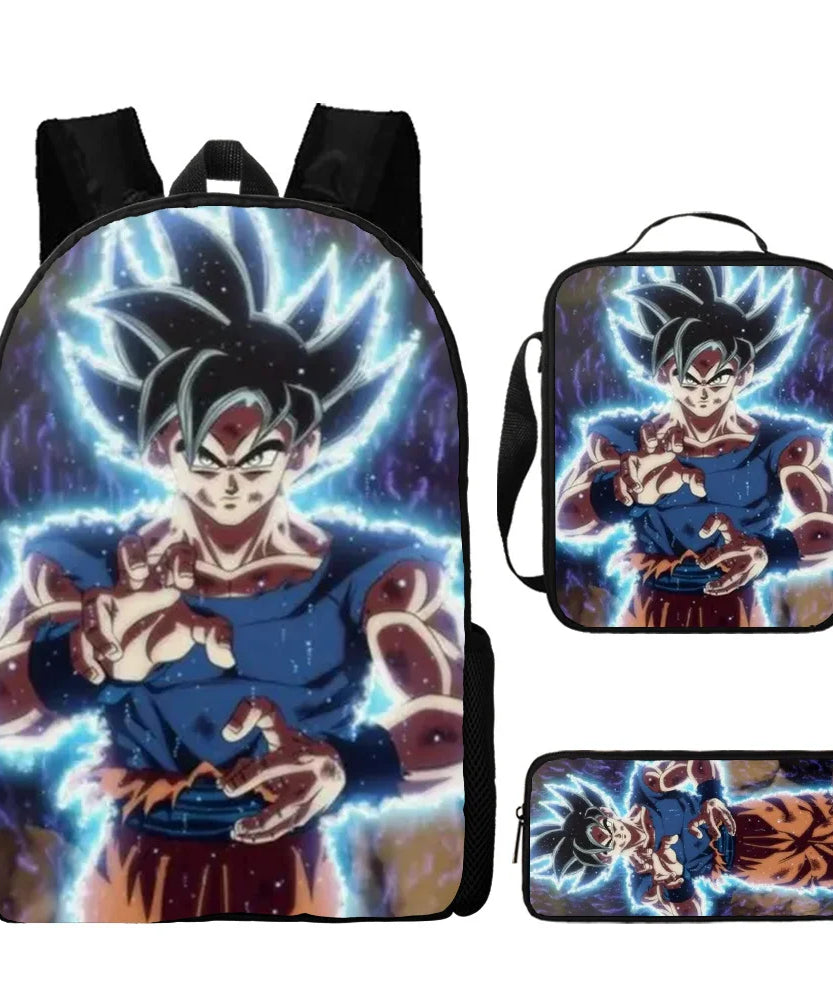 Dragon Ball Anime Goku Vegeta Frieza Large Capacity Cool Student School Bag Lunch Bag Pencil Bag Three-piece Set Gift