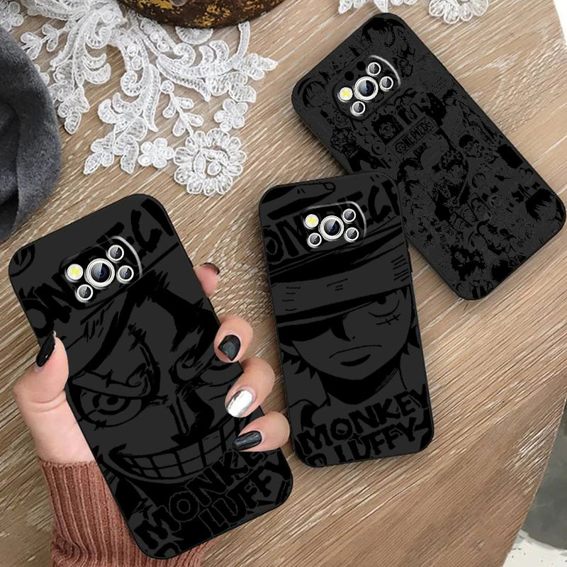 Anime Art One Piece Luffy For Xiaomi Mi Poco F5 F4 F3 X6 X5 X4 X3 M6 M5 M5S M4 M3 C65 Pro GT NFC 5G Black Back Phone Case