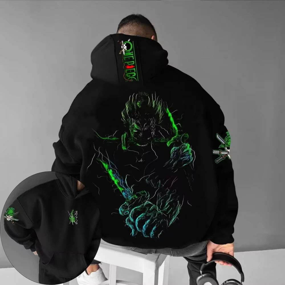 ONE PIECE Anime Peripheral Hand-painted Printed Pullover Autumn and Winter New Men's Loose Casual American Hip Hop Sweater Top