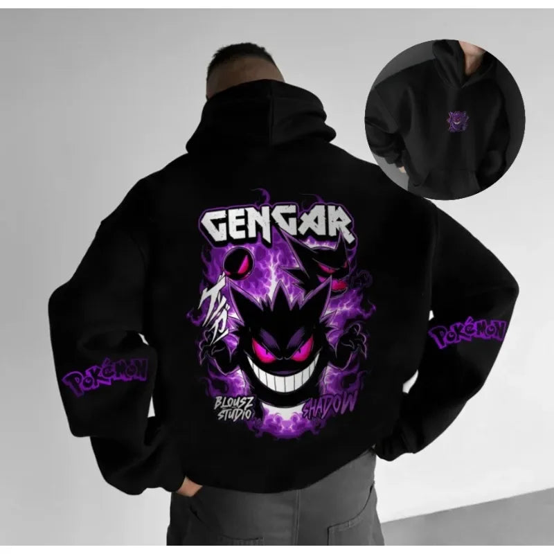 Pokemon Autumn and Winter Handheld Print Hoodie Men's Hand-painted Fashion Trend Loose Casual Jumper