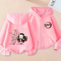 Demon Slayer Nezuko Kamado Kids Zip-Up Hoodie Cartoon Jacket