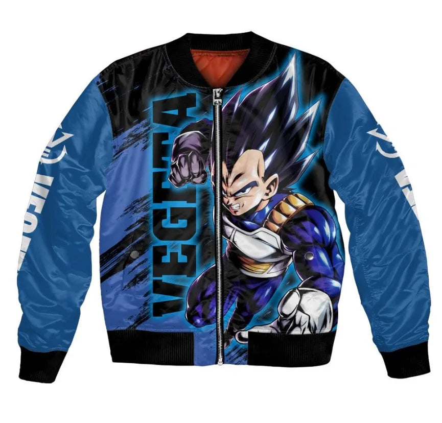 Plus Size Anime Bomber Jacket for Men - One Piece Naruto Dragon Ball Themed Military Aviator Coat, Cosplay Winter Outerwear Gift