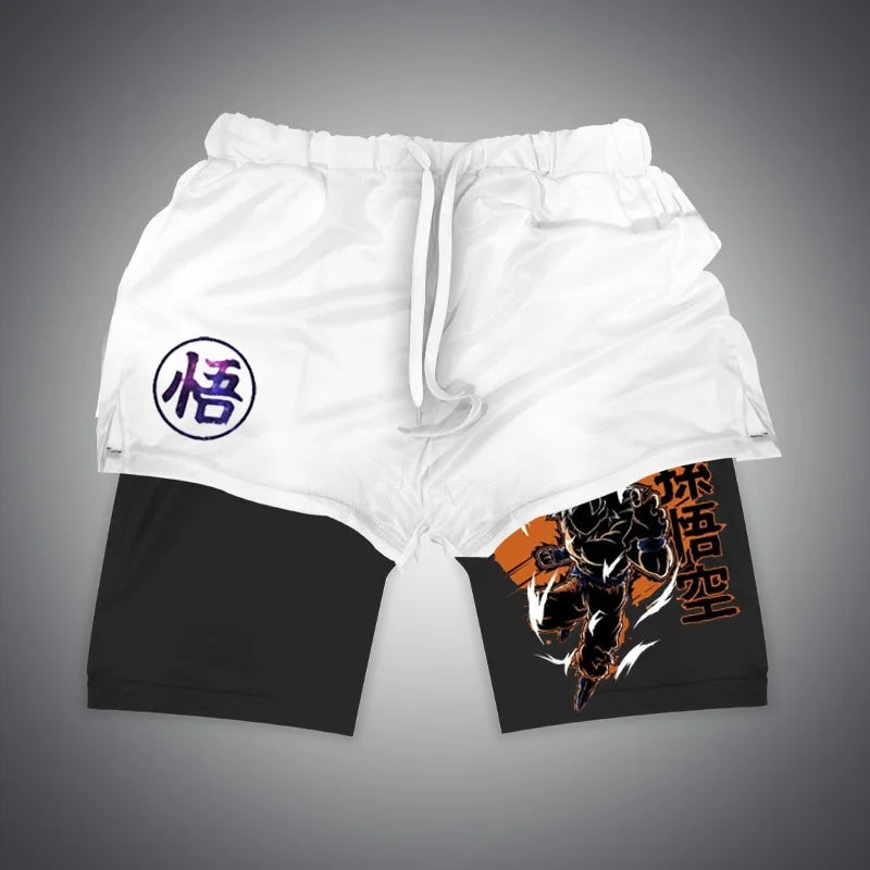 New Dragon Ball Son Goku Shorts Anime Men Double Layer Sports Short Pants Sportswear Jogger Breathable Beach Pants