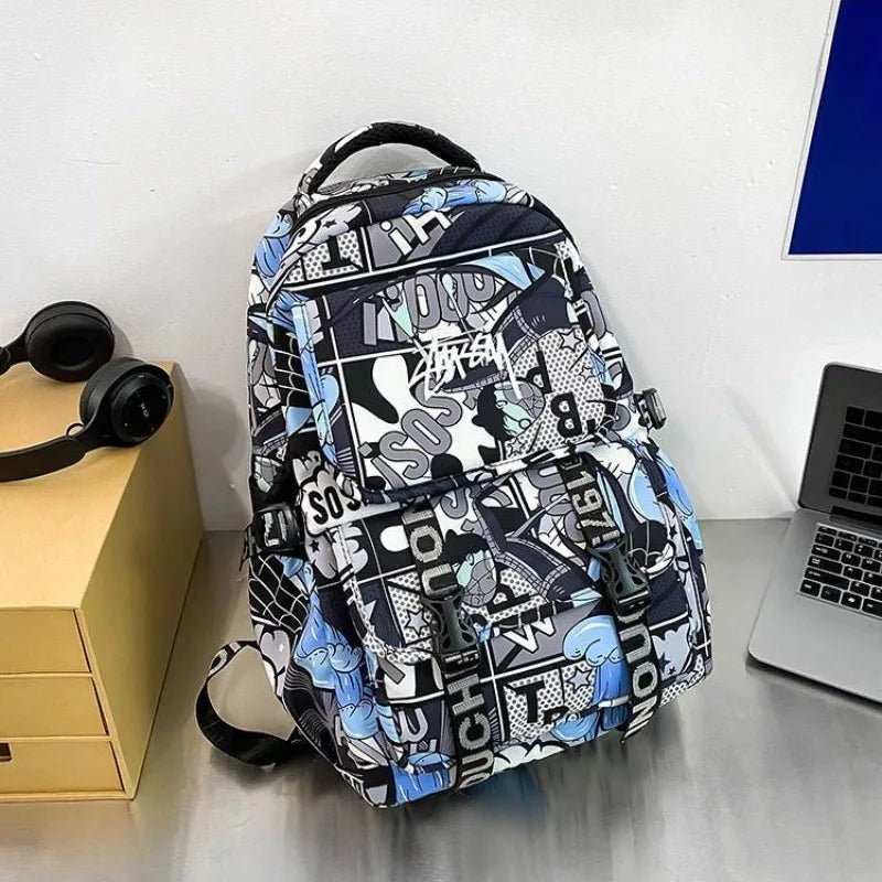 Monkey· D·Luffy cute creative simple anime peripheral waterproof graffiti schoolbag for primary and secondary school students