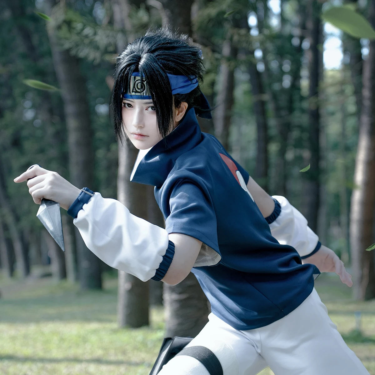 Sasuke Uchiha Cosplay Outfit – Adult Naruto Costume Set (Top & Shorts)