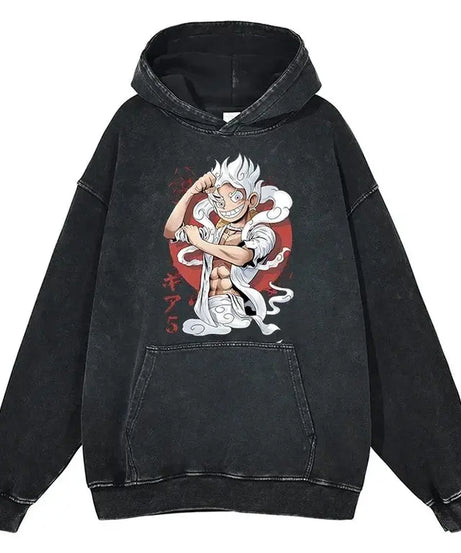 Spring Autumn Trendy Anime One Piece Oversized Hooded Sweatshirt Men Women Vintage Washed Streetwear Pullover Casual Y2k Clothes