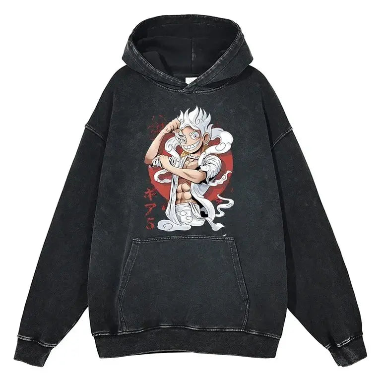 Spring Autumn Trendy Anime One Piece Oversized Hooded Sweatshirt Men Women Vintage Washed Streetwear Pullover Casual Y2k Clothes