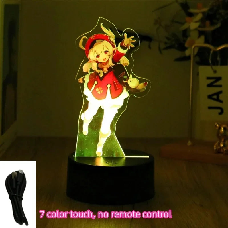 Genshin Impact 3D Lamp LED Night Light Anime Figures Zhongli Raiden Shogun Remote RGB Dream Colors Kids Bedroom Home Decor