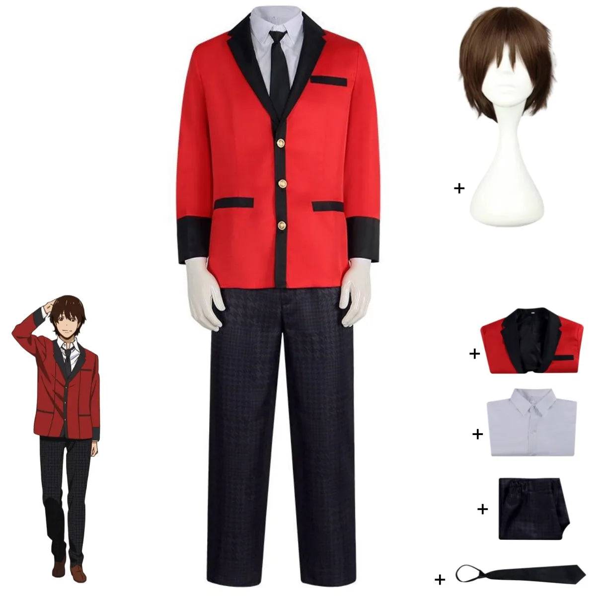Kakegurui Ryota Suzui Cosplay Costume – Red JK Uniform with Wig for Men