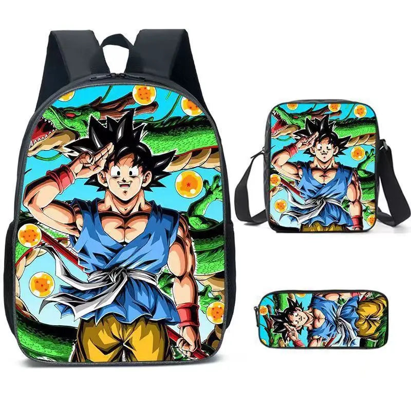 Dragon Ball Anime Goku Vegeta Frieza Large Capacity Cool Student School Bag Lunch Bag Pencil Bag Three-piece Set Gift