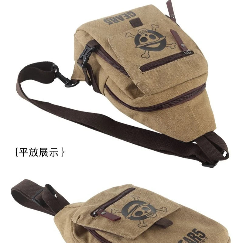 One Piece anime chest bag Luffy canvas crossbody bag student multi-function zipper shoulder bag large capacity creative gift