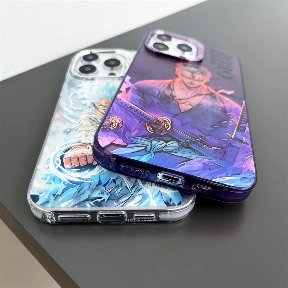 One Piece Case For iPhone 16 15 14 13 17 Pro Max Luffy Zoro electroplated Camera Protect Cover