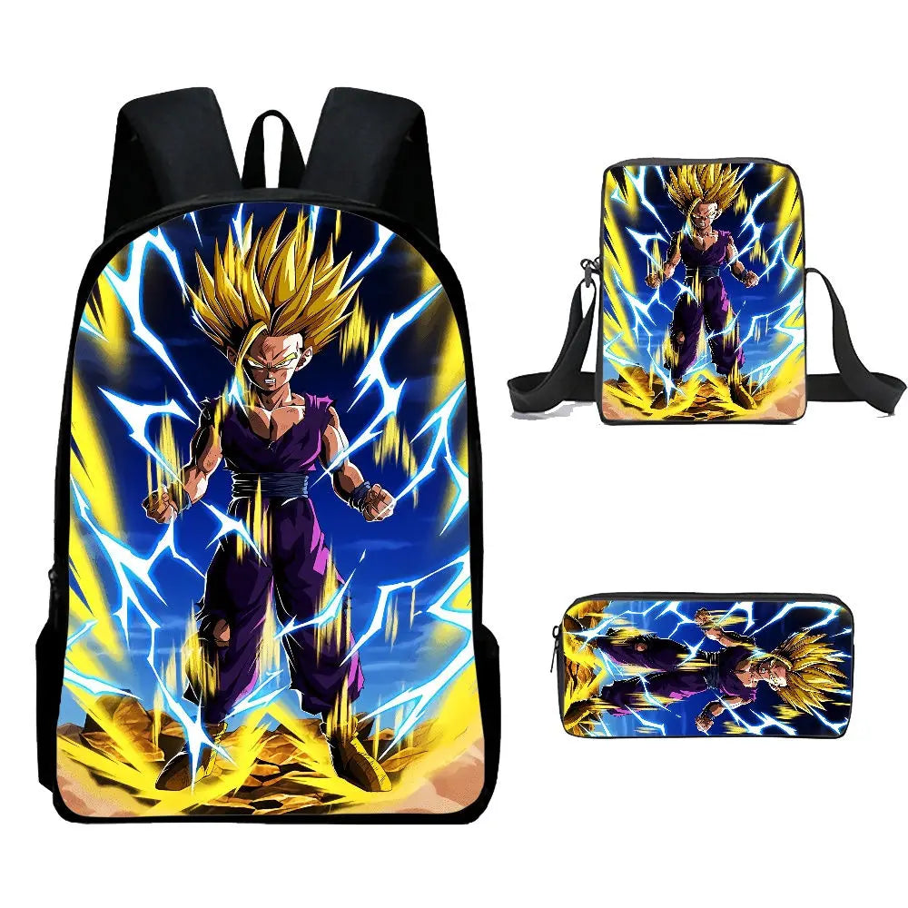Dragon Ball Anime Goku Vegeta Frieza Large Capacity Cool Student School Bag Lunch Bag Pencil Bag Three-piece Set Gift