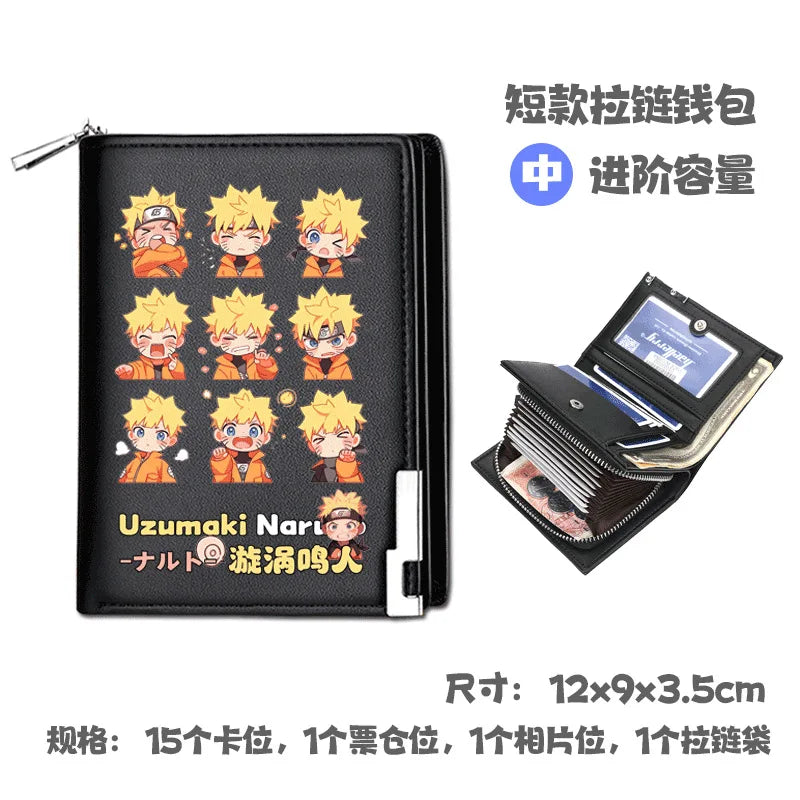 Naruto Uchiha Sasuke Anime Peripheral Zipper PU Wallet Handsome Personality Boy Print Coin Purse Short Card Pack Holiday Gift