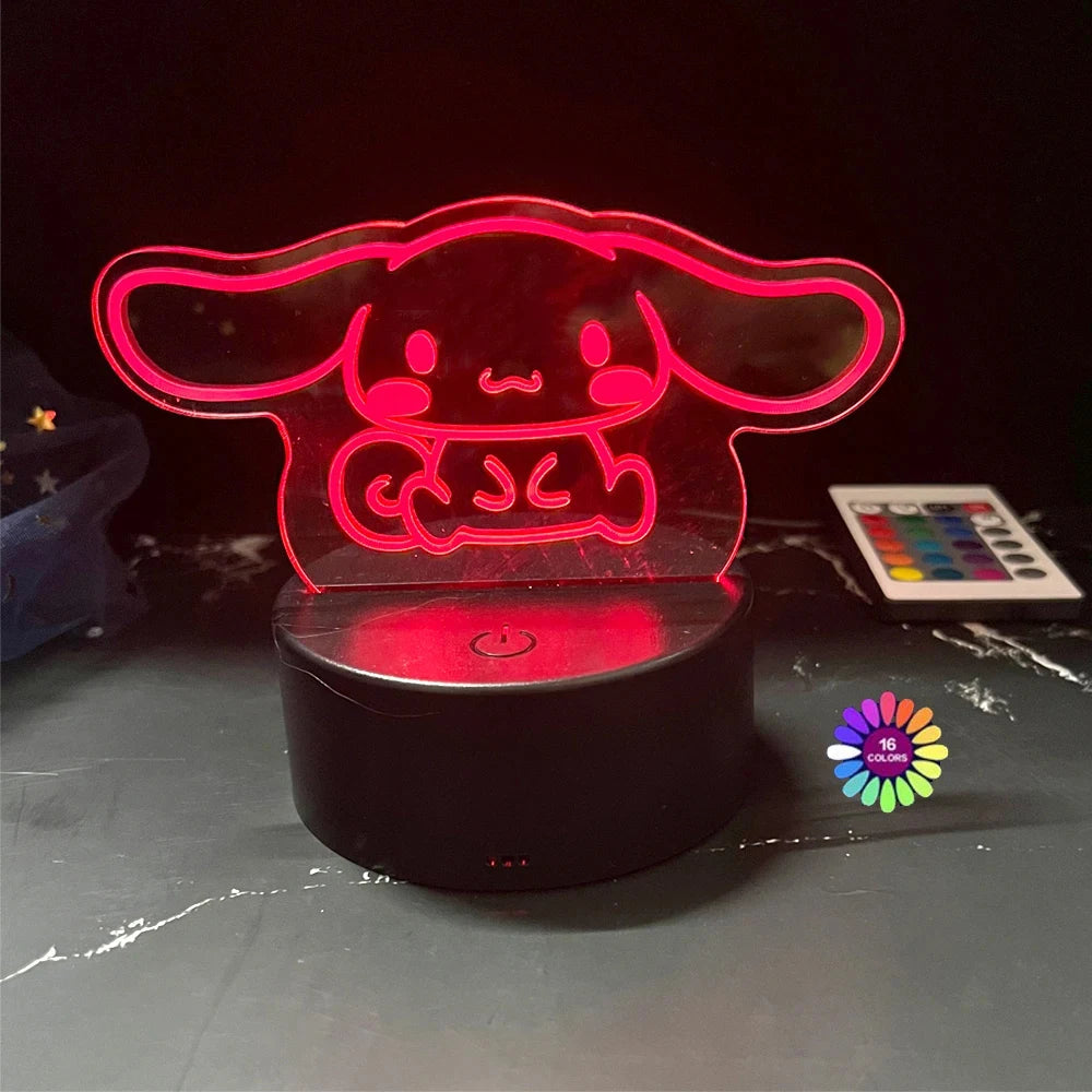 3D Night Light Kuromi Sanrio Anime Character 7/16 color band remote control LED night light Bed Room Decoration Birthday Gift