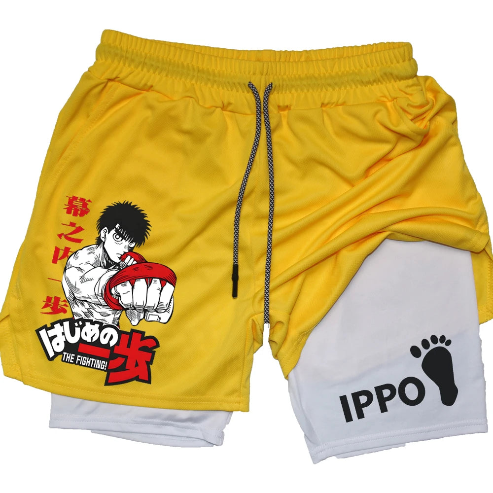 IPPO Boxing Anime Gym Shorts – 2-in-1 Quick-Dry Compression Shorts for Men