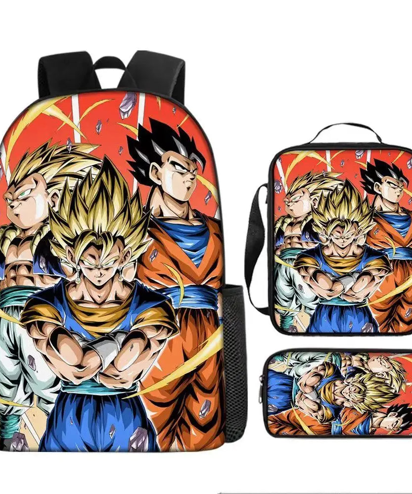 Dragon Ball Anime Goku Vegeta Frieza Large Capacity Cool Student School Bag Lunch Bag Pencil Bag Three-piece Set Gift