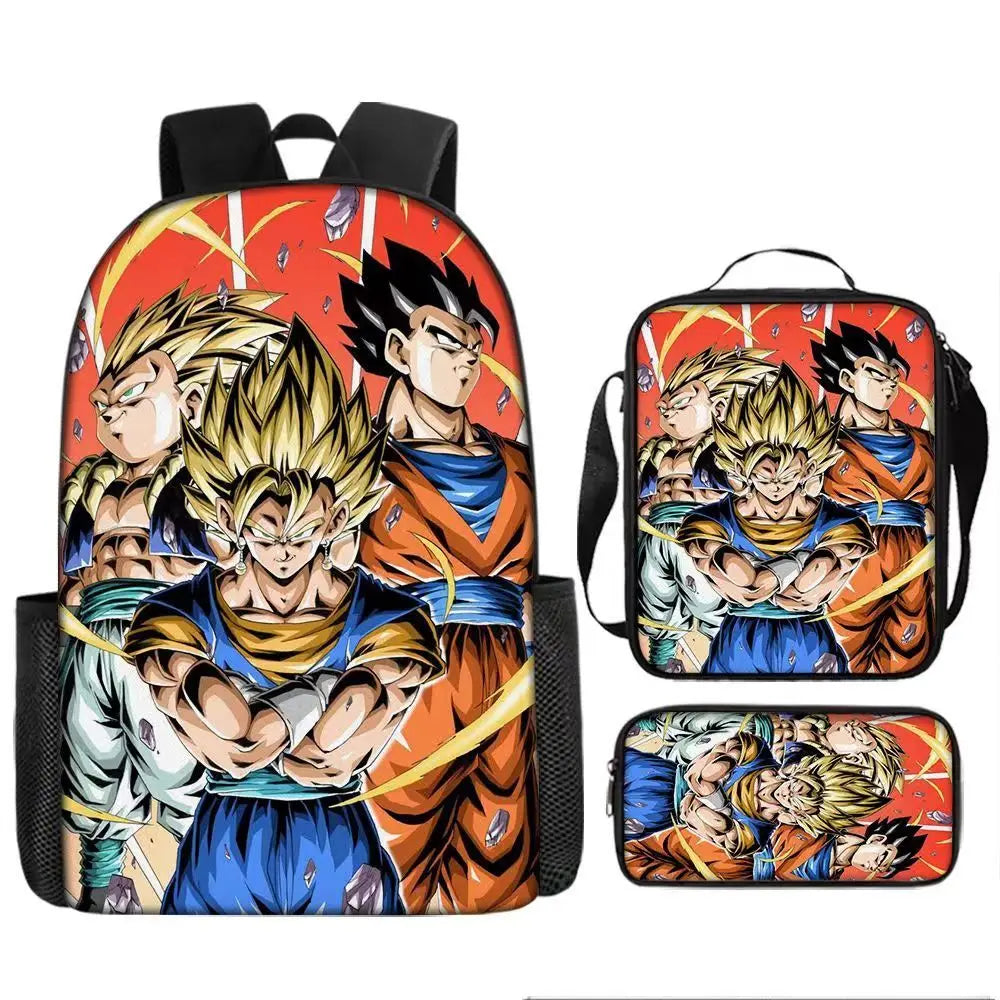 Dragon Ball Anime Goku Vegeta Frieza Large Capacity Cool Student School Bag Lunch Bag Pencil Bag Three-piece Set Gift