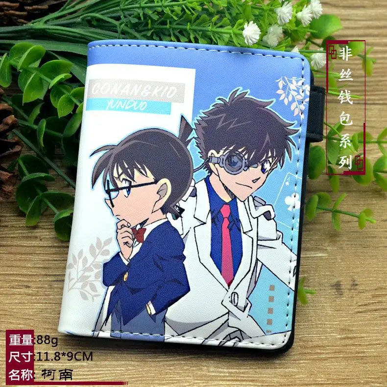 Conan anime peripheral cartoon student wallet card holder with zipper coin purse wallets wallet men PU birthday gift