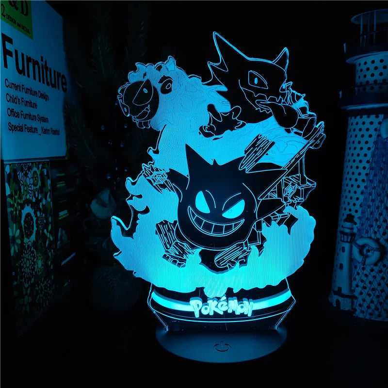 Pokemon Gengar Haunter Gastly 3D Lamp Anime LED Night Light USB Color Changing Luminaria Illusion Sleeping Table Lamps Kids Gift