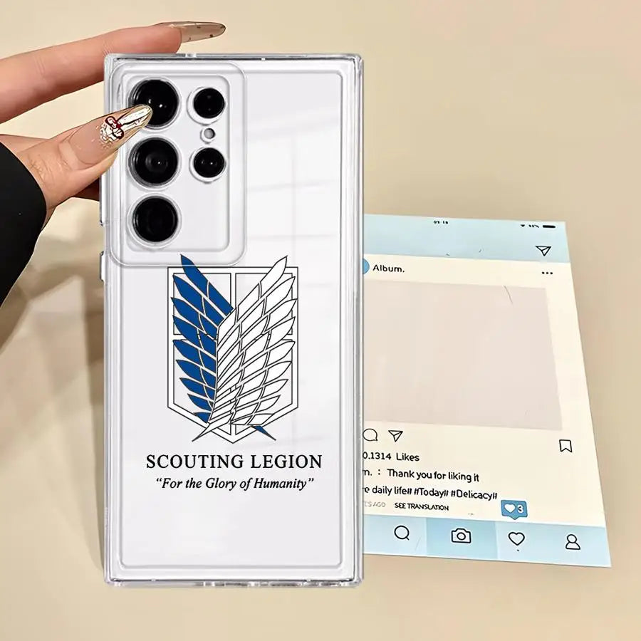 Clear Soft Case for Samsung Galaxy Note 10 20 Ultra S25 Ultra S21 S23 S24 FE S10 Plus S22 S20 Attack On T-Titan Logo