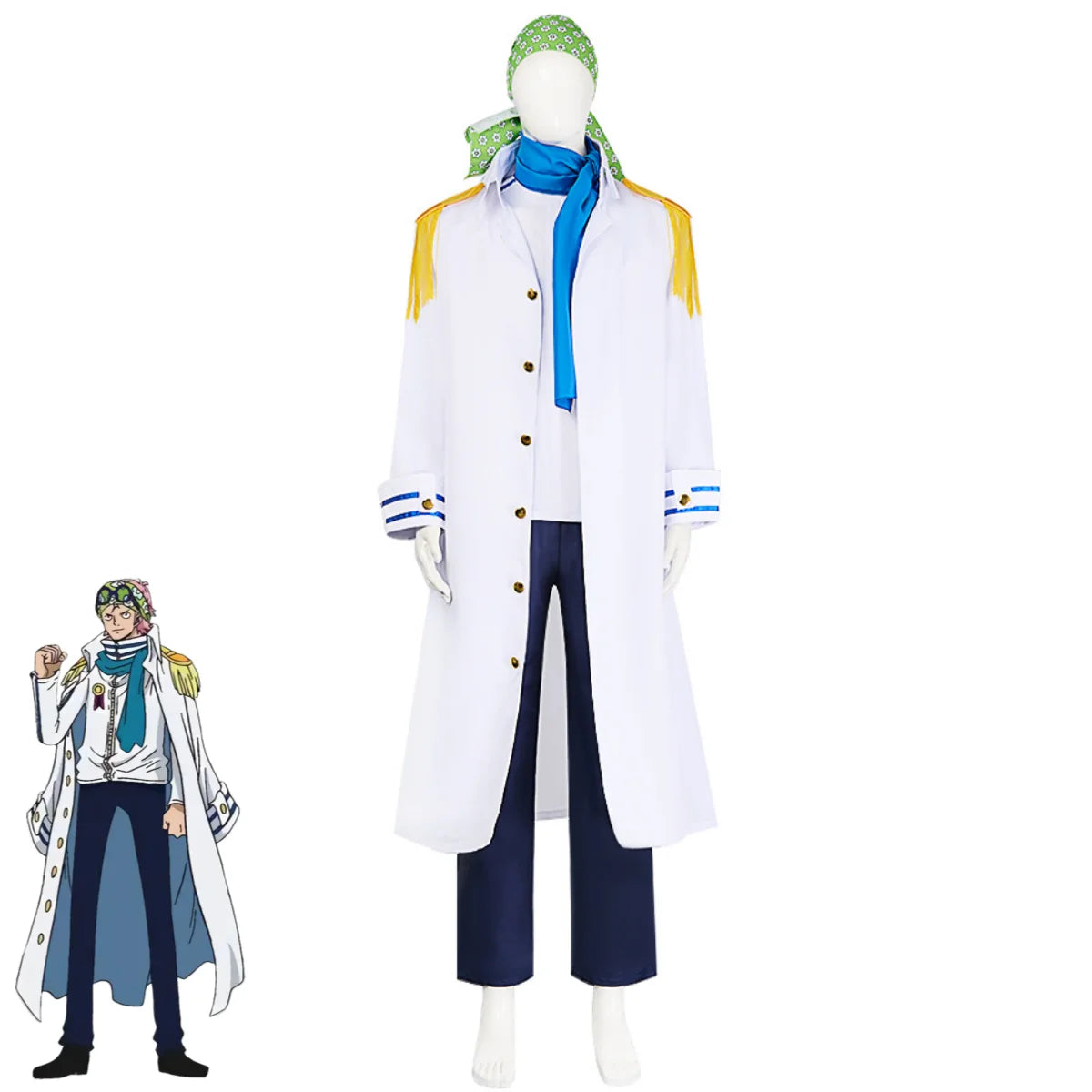 Anime Coby Cosplay Costume Marine Sword Member Military Uniform White Long Cloak Coat Scarf Adult Man Halloween Carnival Suit