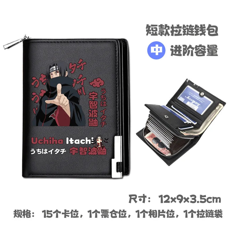 Naruto Uchiha Sasuke Anime Peripheral Zipper PU Wallet Handsome Personality Boy Print Coin Purse Short Card Pack Holiday Gift