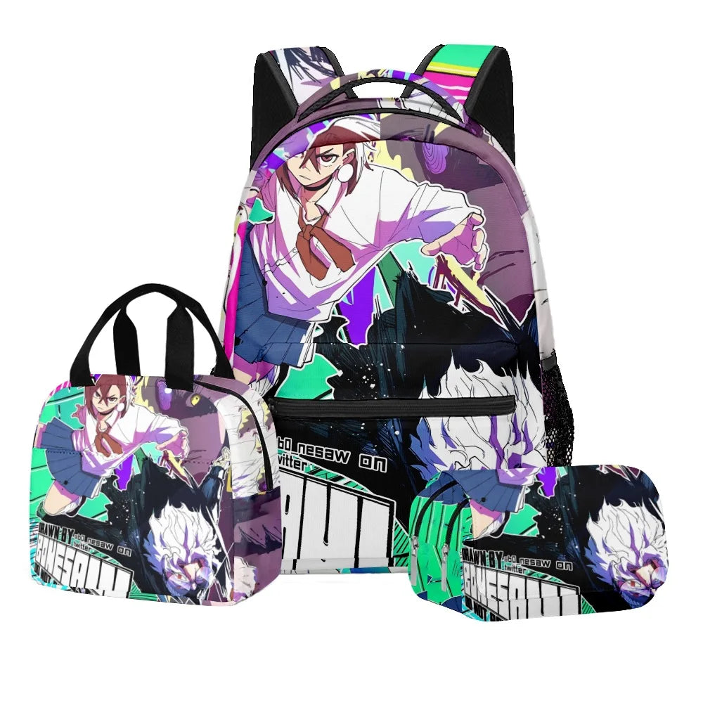 Luxury Popular Novelty DANDADAN 3D Printed 3pcs/Set student School Bags Travel Notebook Backpack Lunch bag Pencil Case