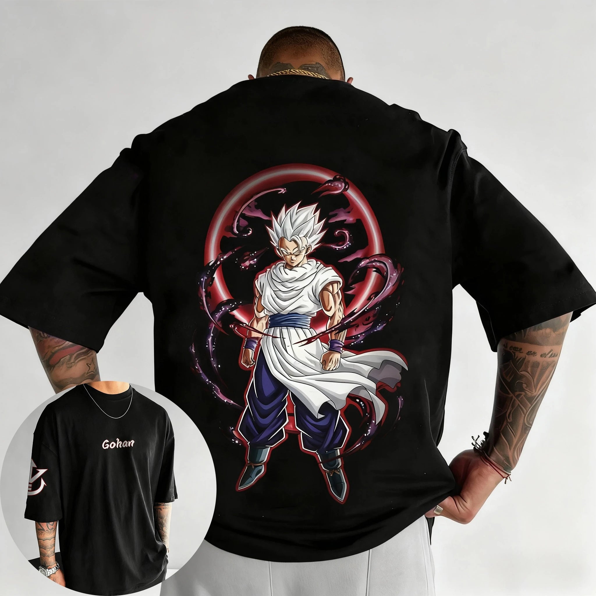 Dragon Ball Anime Joint T-shirt Summer Men's New Gohan Printed American Hip Hop Casual Loose Parent Child Short Sleeve Top