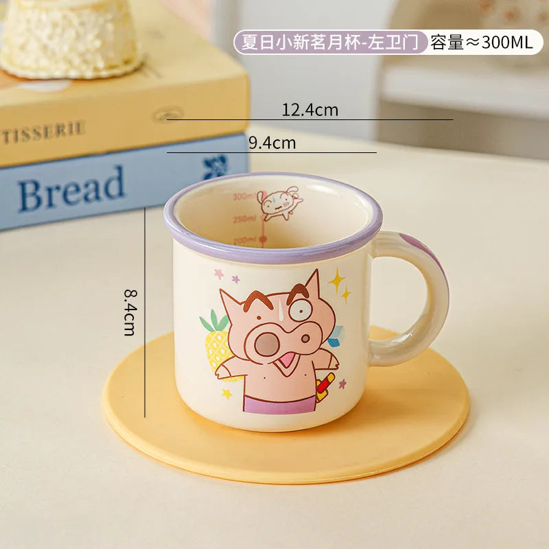 Kawaii Crayon Shin-Chan Boochan Buriburizaemon Wide Edged Mug Water Cup Cute Ceramic Cup for Girls