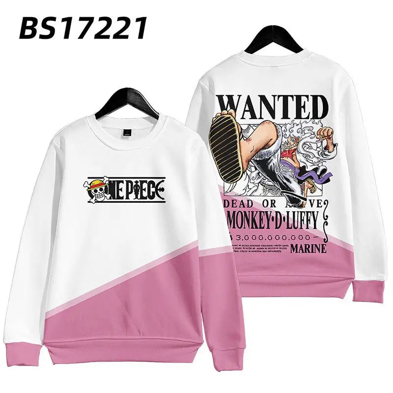 One piece Monkey D. Luffy Cartoon Round Neck Sweatshirt with Printed Casual Loose Autumn and Winter Long Sleeved Top