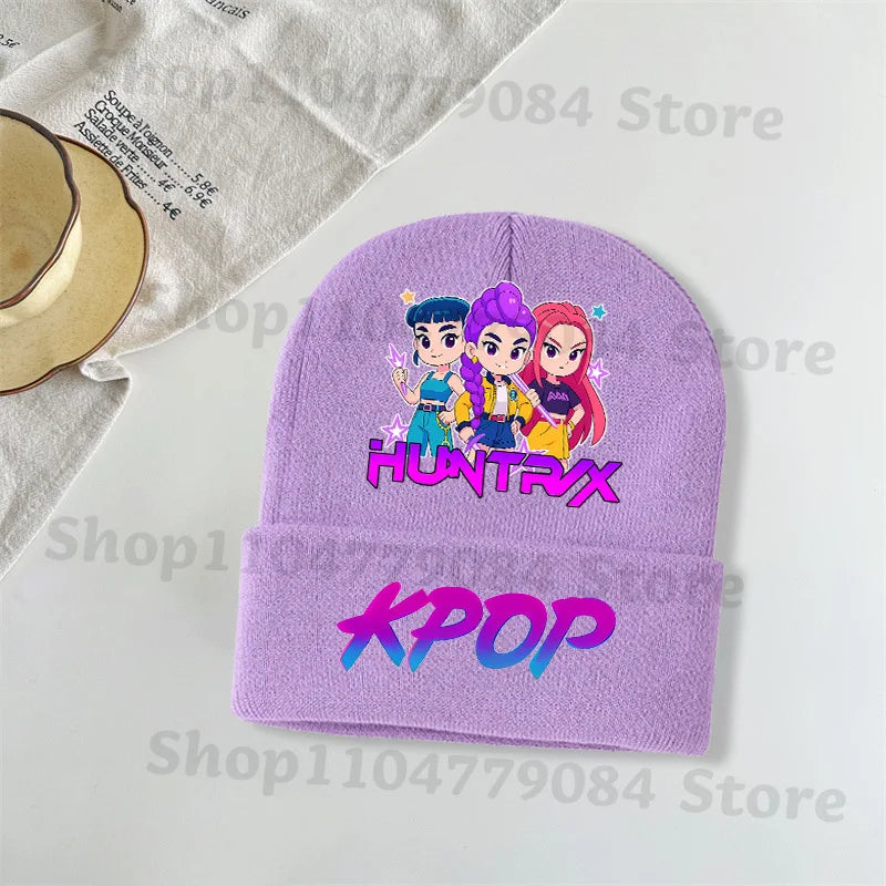 Kpop Demon Hunters Kawaii Knitted Hat for Girls Anime Cute Knit Hats Children Autumn Winter Windproof Warm Hats Gifts