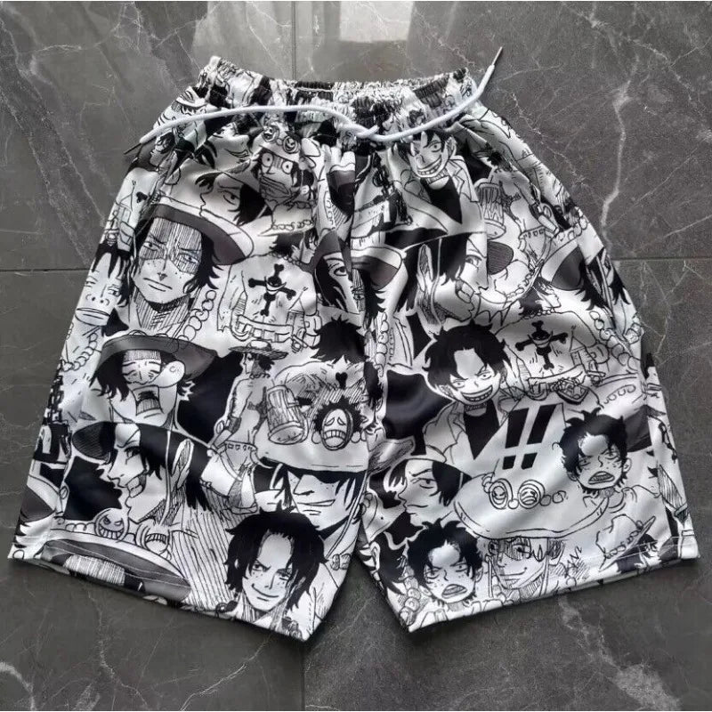 One Piece Lufy Shorts Anime Figure Summer Loose Fitting Home Pajama Pants Casual Couple Beach Pants Men Boys Cosplay Toy