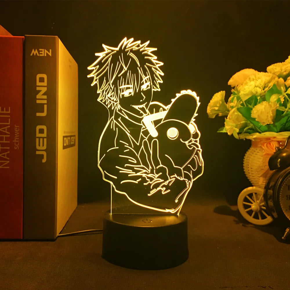 Anime Chainsaw Man Led Acrylic Stand Denji Power Makima Action Figure For Kids Bedroom Decor Nightlight Birthday