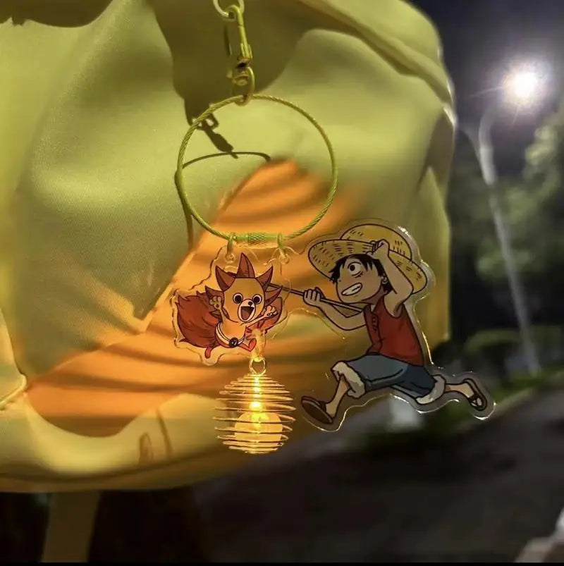 Anime One Piece Monkey D. Luffy Lotus Lantern Keychain Acrylic Luminous Nightlight Pendant Lotus Lantern Gift