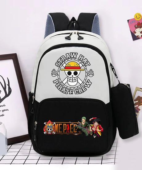 One Piece Luffy Zoro Backpack Kits Boy Student Usopp Chopper Anime Knapsack with Pencilcase Rucksack High-capacity Schoolbag