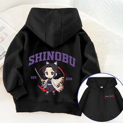 Demon Slayer Shinobu Graphic Kids Zip Up Hoodie Boys Girls Anime Lightweight Jacket