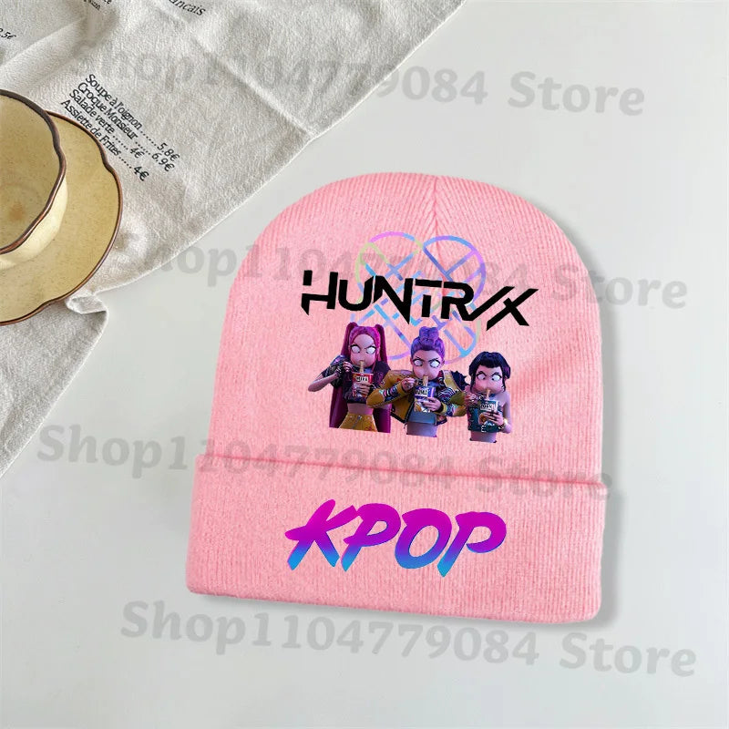 Kpop Demon Hunters Kawaii Knitted Hat for Girls Anime Cute Knit Hats Children Autumn Winter Windproof Warm Hats Gifts