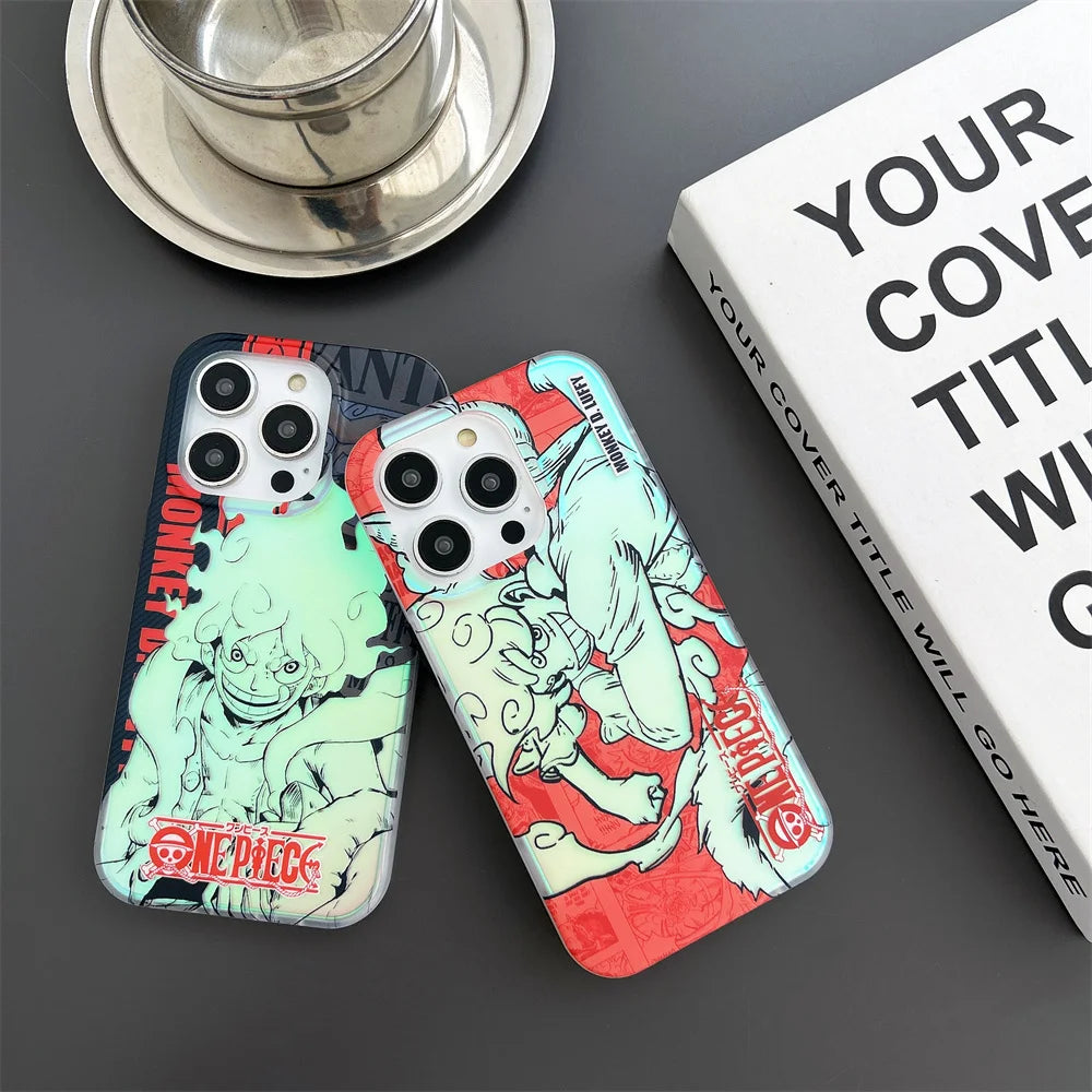 One Piece Luffy New Gear 5th Nika Laser Phone Case for iPhone 15 14 13 12 pro max 11 16 Men's Gift Back Cover