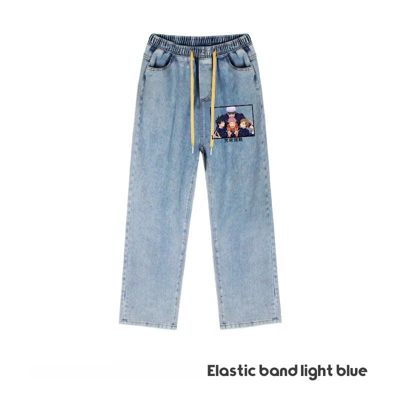 JUJUTSU KAISEN Gojo Yuji Megumi Sukuna Anime Daily Trousers Loose Spring and Autumn Wide Leg Pants Casual Jeans