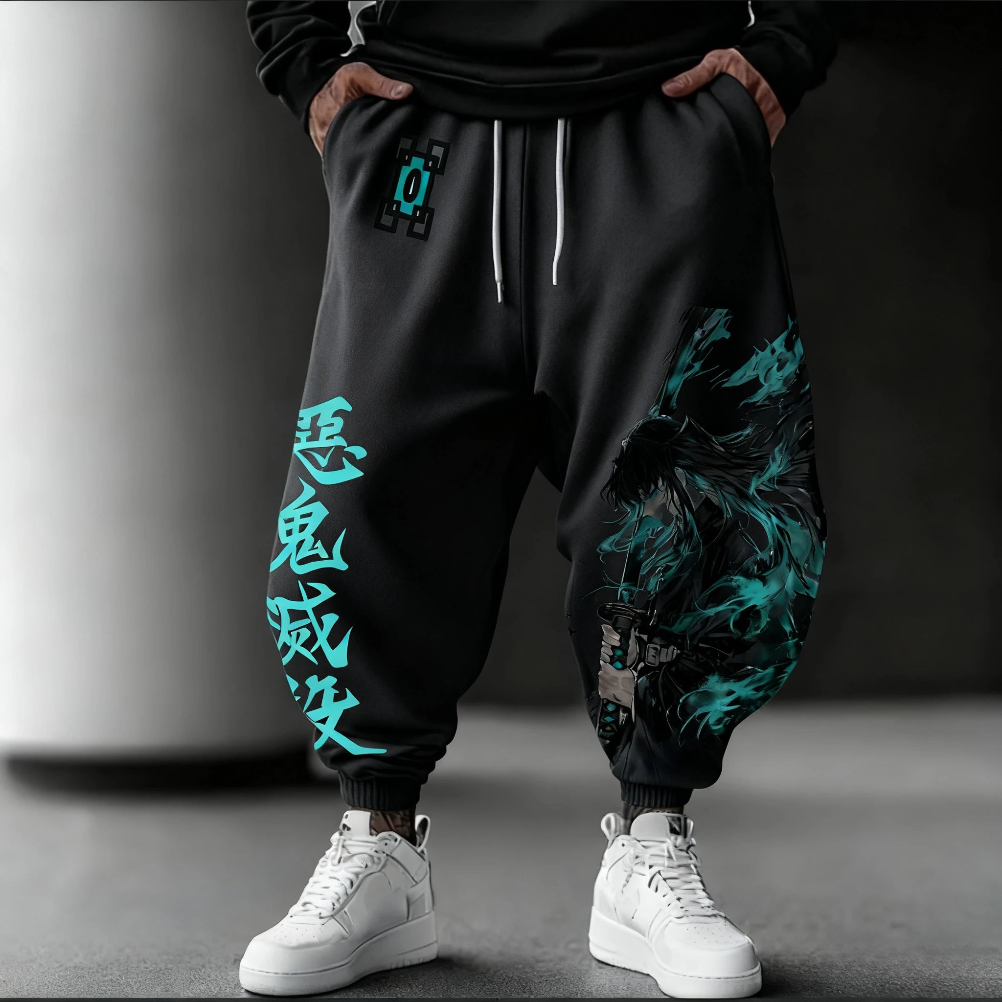 Demon Slayer Anime Autumn/Winter Sports Pants NewTokitou Muichirou Hand Drawn Printed Men's Loose Casual Fashion Tights