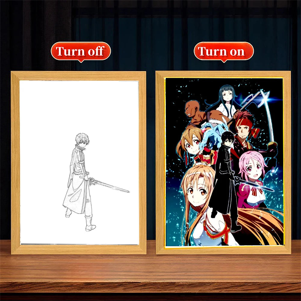 Anime Figure Sword Art Online Light Painting Photo Frame Kirito Figure Led Lamps Home Bedroom Tabe Decor Birthday Gift moon Lamp