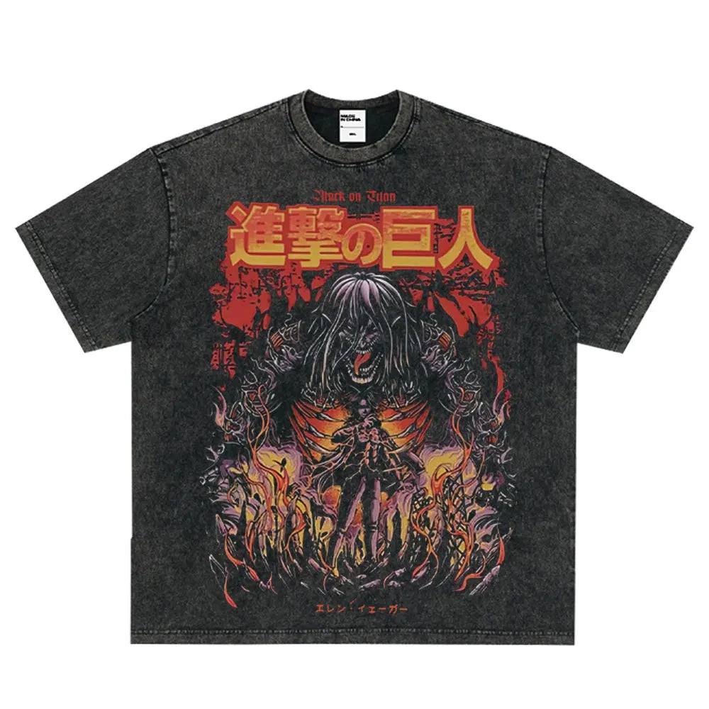 Tshirts Anime Attirtsack on Titan Washed T-shirt Vintage Wears Men Women Fashion Clothes tshirt for Teens