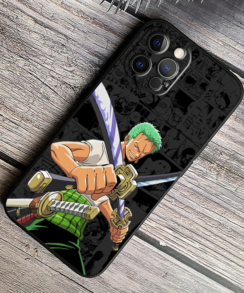One Piece Luffy & Crew Black Soft Case – Anime iPhone 7–15 Pro Max