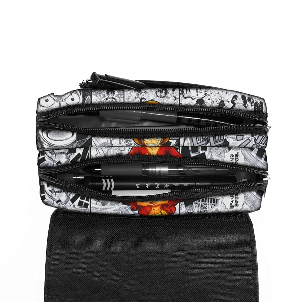 ONE PIECE Luffy Anime Printed Pencil Case Polyester Multi Layer Student Stationery Box for School Supplies Kids Pencil Bag