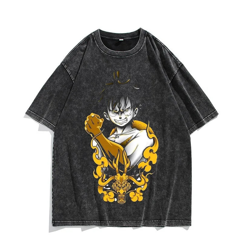 One Piece Luffy Vintage Washed T-Shirt – Unisex Cotton Anime Streetwear