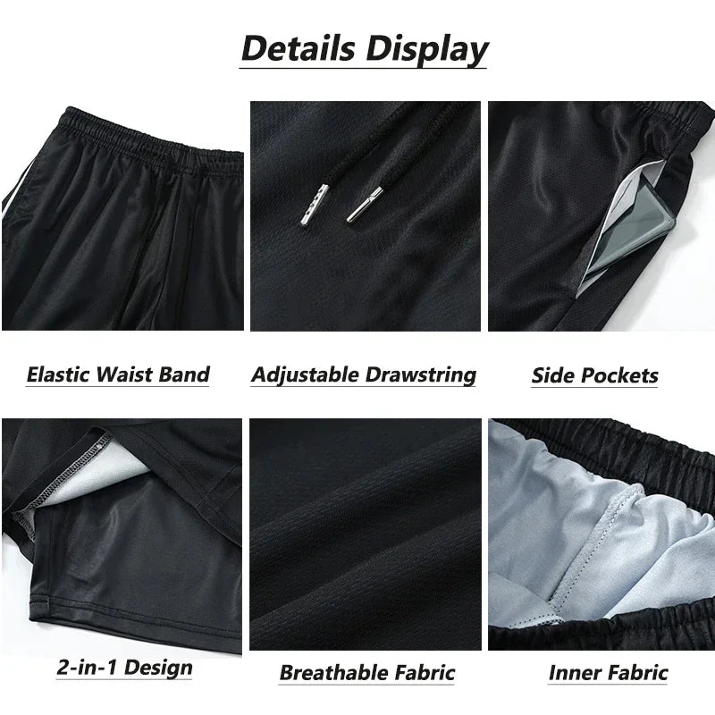 One Piece x Naruto x Dragon Ball 2-in-1 Men’s Gym Shorts – Quick-Dry & Breathable Sportswear