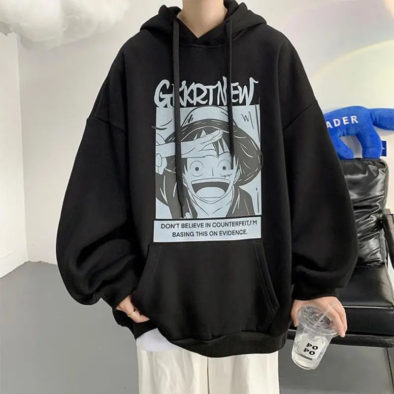 Anime One Piece Monkey D. Luffy Hoodie Men Cartoon Hooded Spring and Autumn Coat Couple Loose Hoodie Top