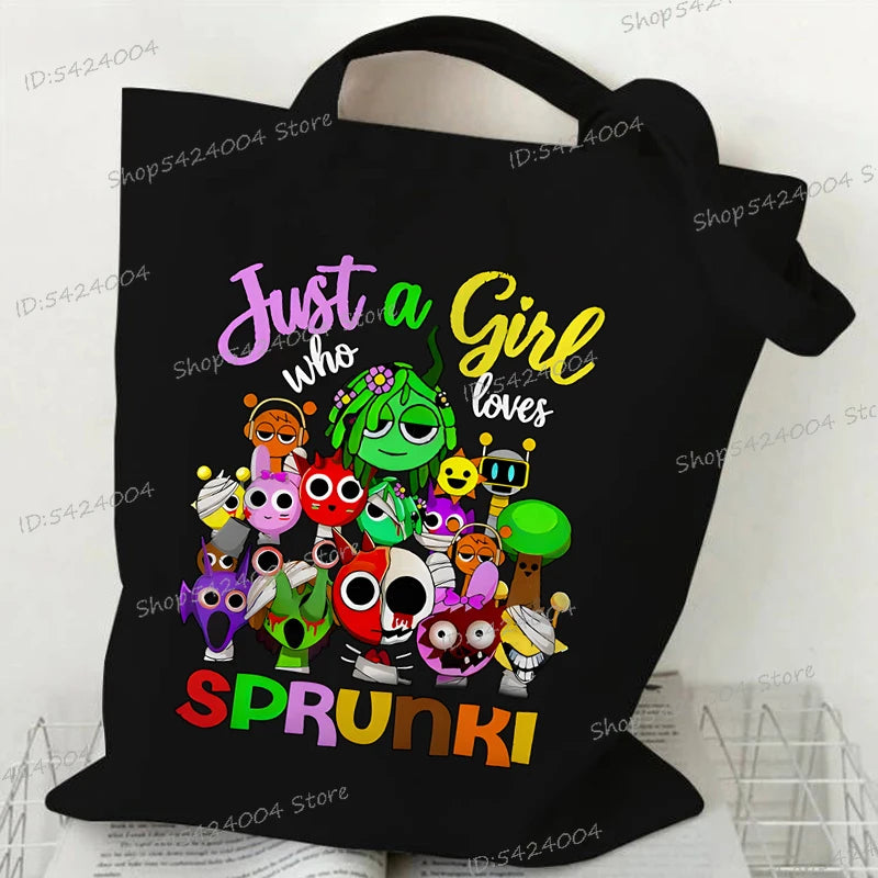 Anime Sprunki Incredibox Game Handbags Women Men Large Capacity No Zipper Canvas Tote Bag Sprunki Figure Shoulder Bag